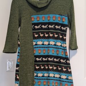 Vintage Green Duck And Sheep Dress